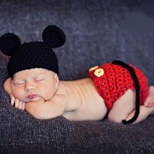 Newborn Baby Crochet Knit Mickey Mouse Outfit Photo Prop